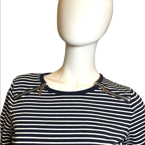 Michael Kors Striped Zipper Long Sleeve Crewneck Tee Navy Blue White S M… - Picture 10 of 15